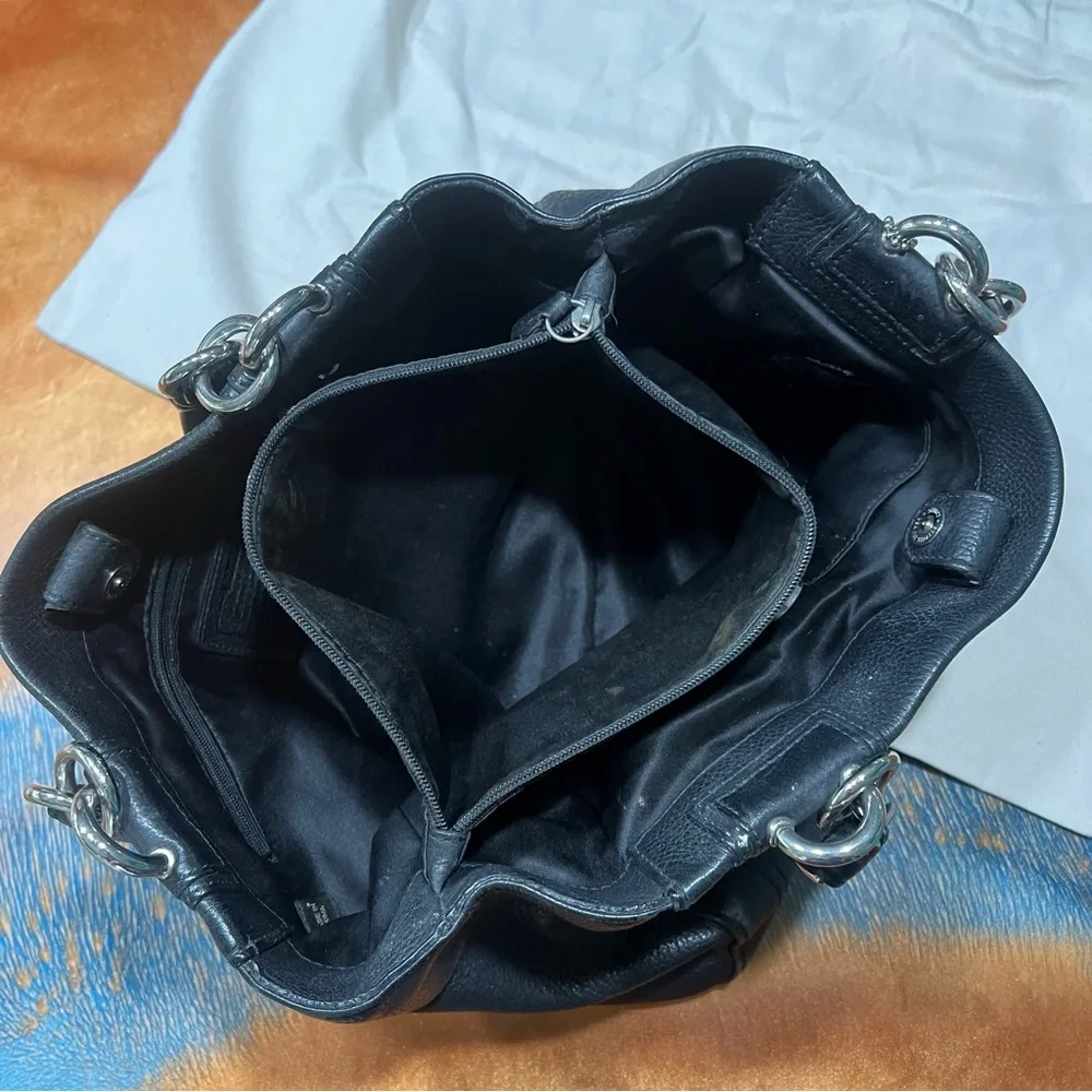 Coach Penelope Carryall Black Pebbled Leather Shoulder Bag silver Turnlock